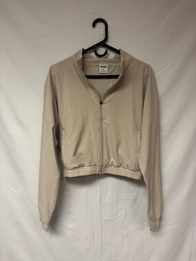 Gymshark Beige Cropped Zip Bomber Jacket
